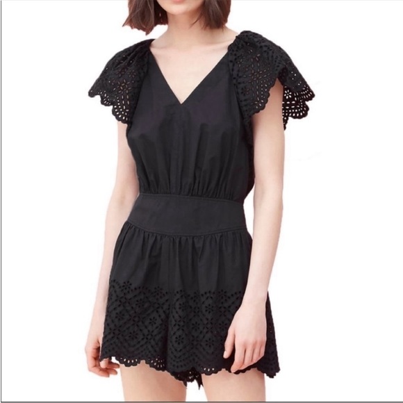 Rebecca Taylor Pants - Rebecca Taylor La Vie Agatha Embroidered Eyelet Flutter Sleeve Romper